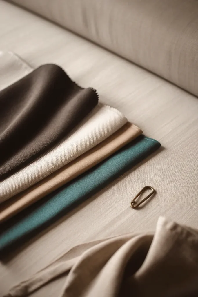Matte wool, cotton, merino, and silk-blend fabric swatches that photograph well for headshots.