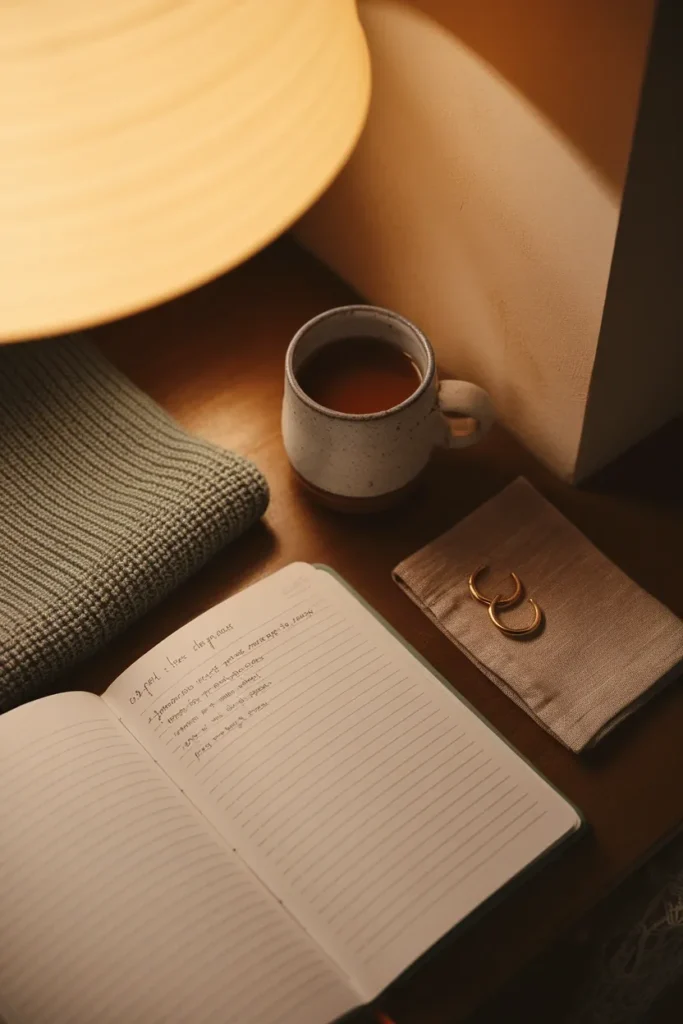 Notebook and folded knit on a desk for logging a 14-day color wear test