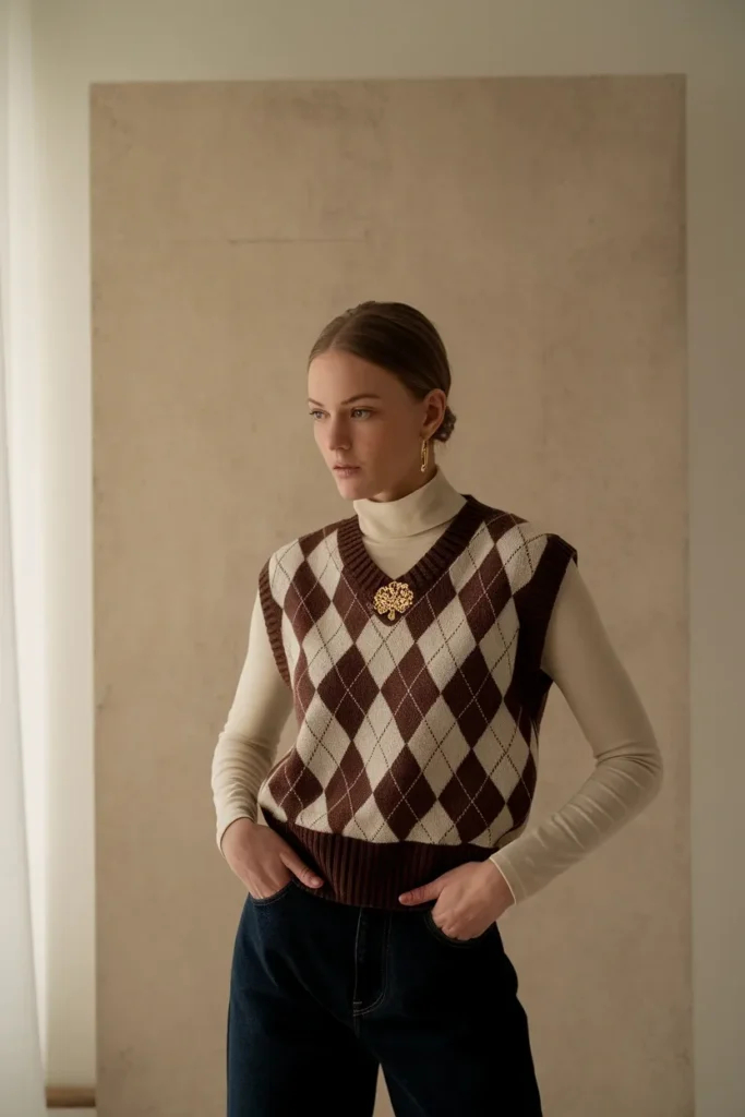 One grandpa piece styled over a modern base, showing the 3-1 eclectic grandpa outfit ratio