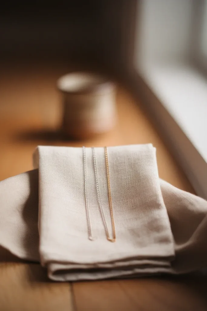 Silver and gold chains on white linen, the metal test for cool undertones