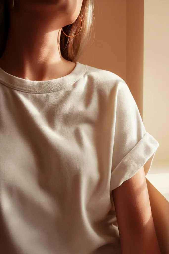 Soft white cotton tee styled as a baseball game outfit base layer