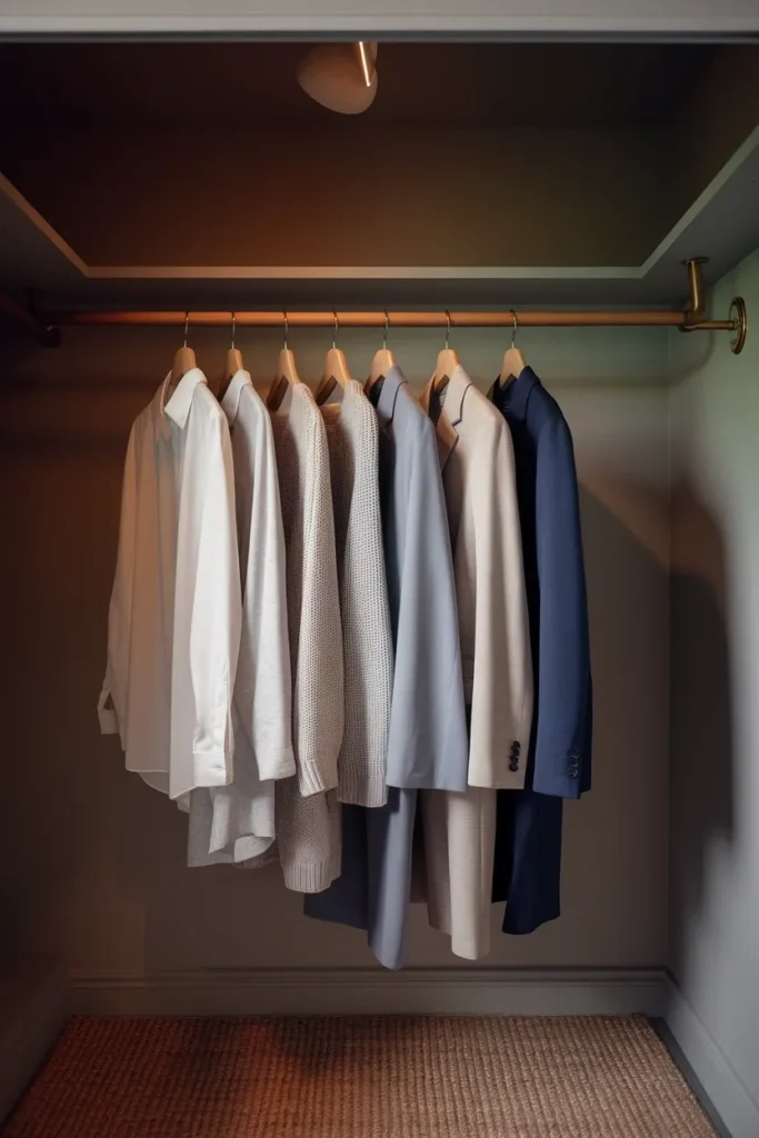 Summer palette neutral base hung on wooden hangers from soft white through navy