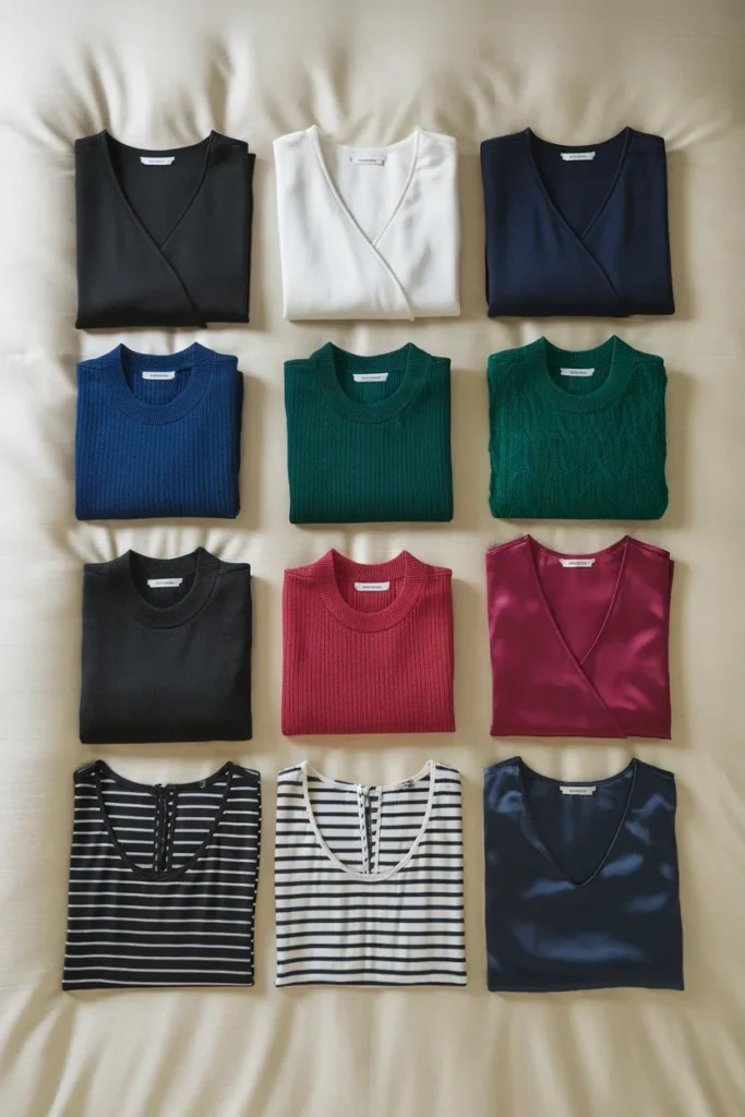 Twelve piece winter wardrobe arranged in a six four two split of base accent and statement pieces