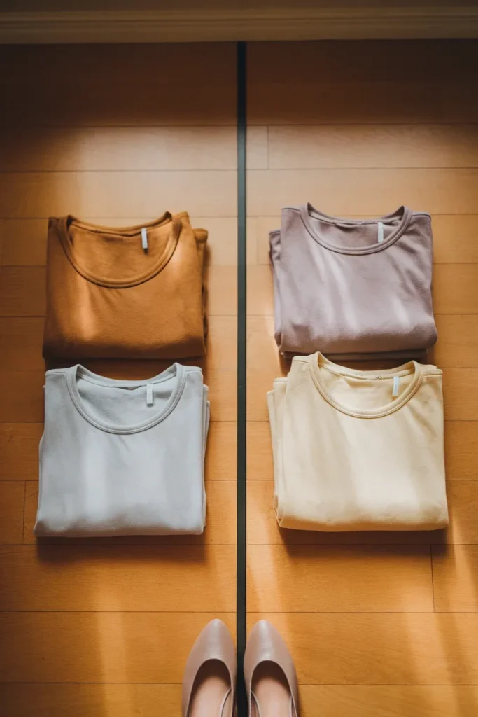 Warm camel and mustard pieces swapped for cool taupe and oyster in a Summer palette