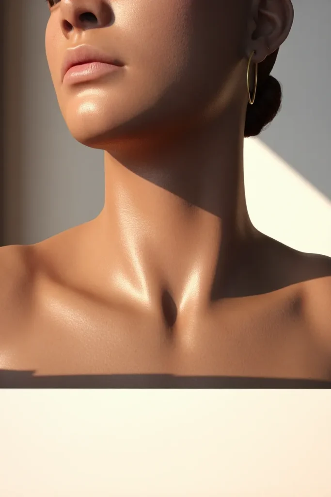 White paper and gold hoop held at the jawline to check skin undertone at home
